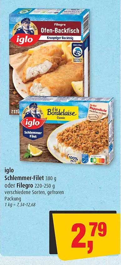 iglo Schlemmer-Filet 380 g oder Filegro 220-250 g