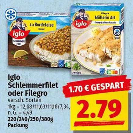 Iglo Schlemmerfilet oder Filegro in verschiedenen Sorten