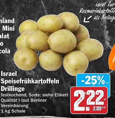 Israel Speisefrühkartoffeln Drillinge - 1 kg Schale
