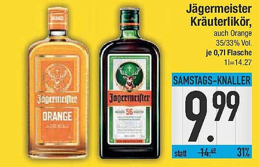 Jägermeister Kräuterlikör, auch Orange 0,7l Flasche