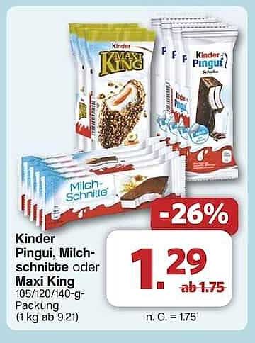 Kinder Pingui, Milch-Schnitte oder Maxi King
