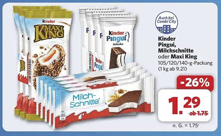 Kinder Pingui, Milchschnitte oder Maxi King 105/120/140-g-Packung