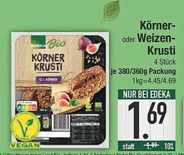 Körner- oder Weizen-Krusti, 4 Stück je 380/360g Packung