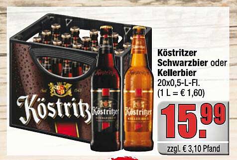 Köstritzer Schwarzbier oder Kellerbier 20x0,5-L-Flash