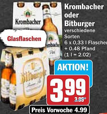 Krombacher oder Bitburger – 6 x 0,33 l Glasflaschen
