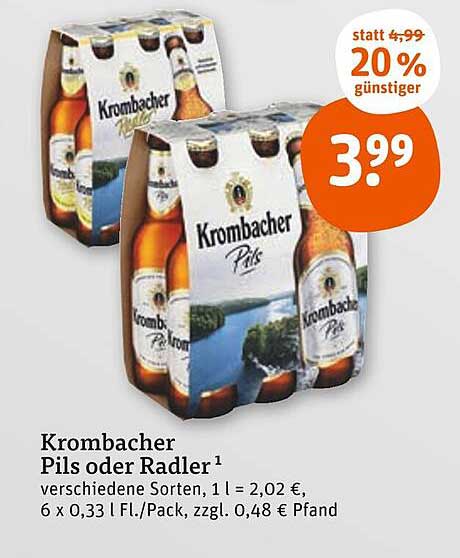 Krombacher Pils oder Radler - 20% günstiger