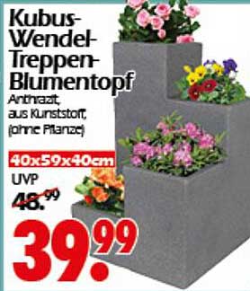 Kubus-Wendel-Treppen-Blumentopf in Anthrazit aus Kunststoff