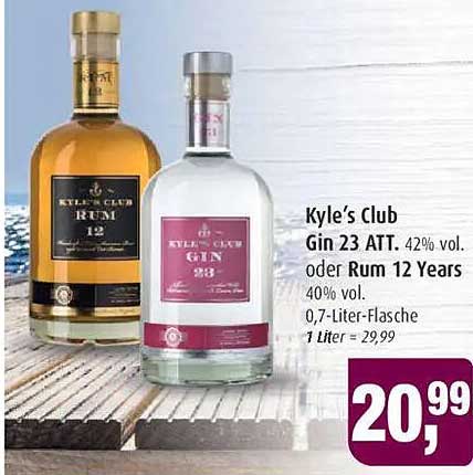 Kyle's Club Gin 23 ATT. 42% vol. oder Rum 12 Years 40% vol. - 0,7-Liter-Flasche