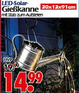 LED-Solar-Gießkanne mit Stab zum Austellen 20x12x91 cm