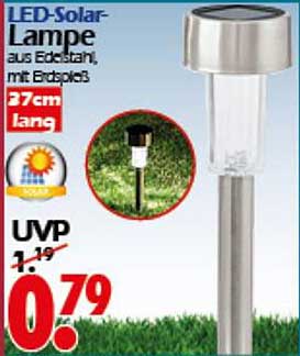 LED-Solar-Lampe aus Edelstahl, mit Erdspieß – 37cm lang