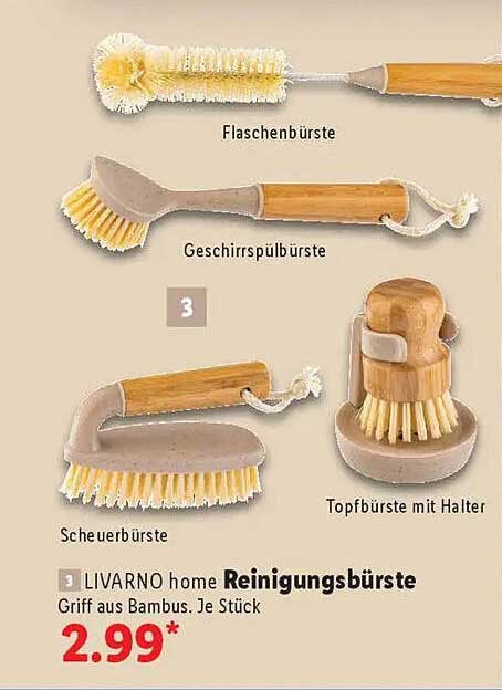 LIVARNO home Reinigungsbürste - Griff aus Bambus, je Stück