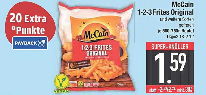 McCain 1-2-3 Frites Original 500-750g Beutel