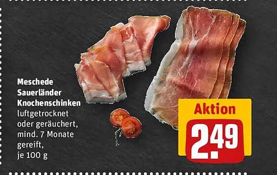 Meschede Sauerländer KnochenSchinken, luftgetrocknet oder geräuchert, mind. 7 Monate gereift, je 100 g