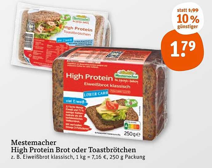 Mestemacher High Protein Brot oder Toastbrötchen