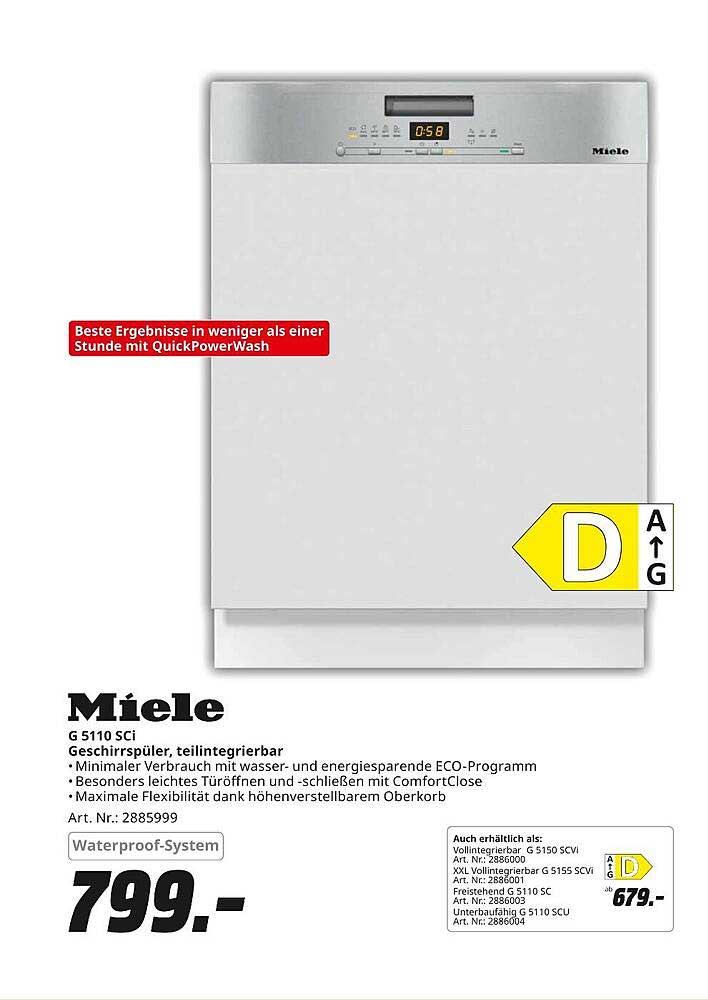 Miele G 5110 SCi Geschirrspüler, teilintegrierbar