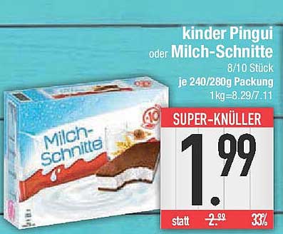 Milch-Schnitte oder kinder Pingui – 8/10 Stück je 240/280g Packung