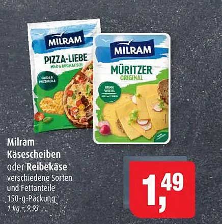 Milram Käse Scheiben oder Reibekäse 150-g-Packung