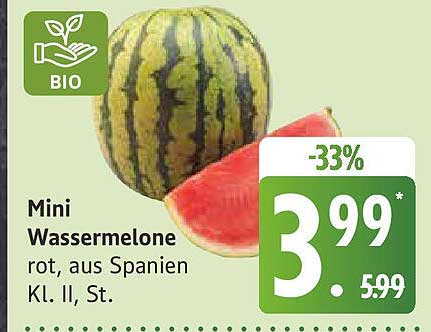 Mini Wassermelone rot, aus Spanien, Kl. II, St.