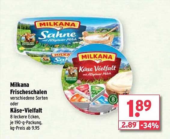 Molkerei Milkana Frischschalen oder Käse-Vielfalt