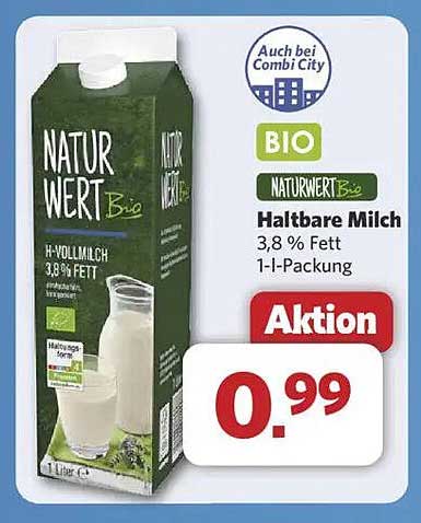 NATURWERT Bio Haltbare Milch 3,8 % Fett 1-Liter-Packung