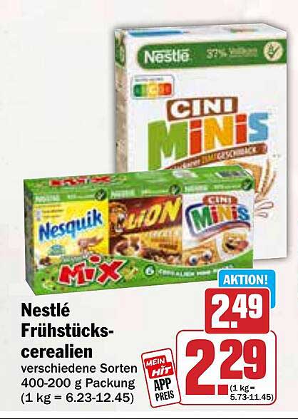 Nestlé Frühstücks-Cerealien verschiedene Sorten 400-200 g Packung