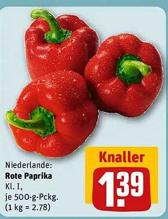 Niederlande: Rote Paprika Kl. I, je 500-g-Pckg.