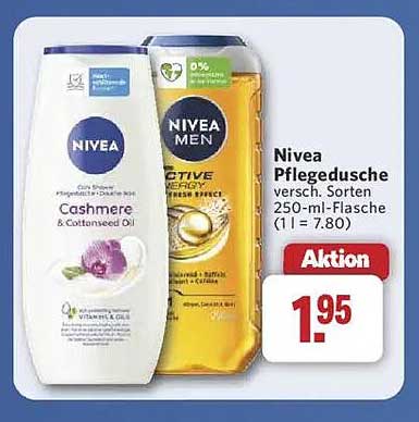Nivea Pflegedusche in verschiedenen Sorten – 250-ml-Flasche für nur 1,95 €