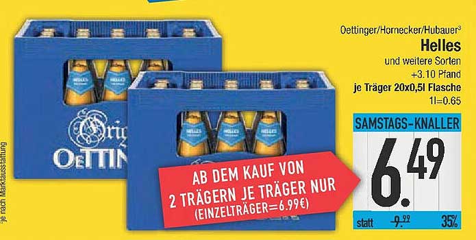 Oettinger Helles Bier – 20 x 0,5 l Flaschen