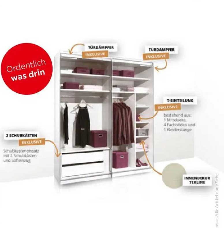 Ordentlicher Kleiderschrank mit T-Einteilung und Schubkästen