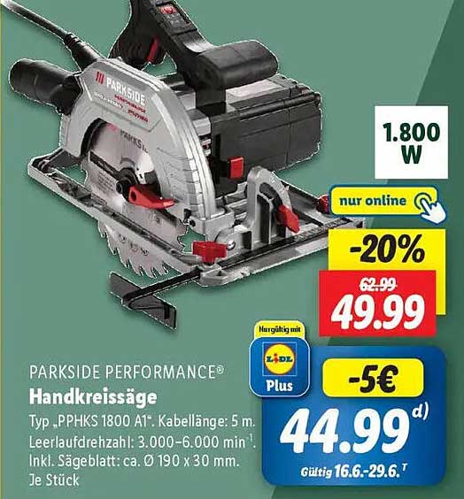 PARKSIDE PERFORMANCE® Handkreissäge 1800 W