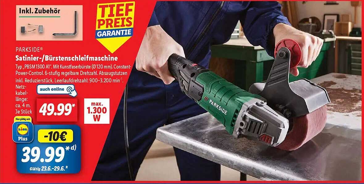 PARKSIDE® Satinierschleifmaschine (Typ PBSM1300 A1) mit Kunstfaserbürste