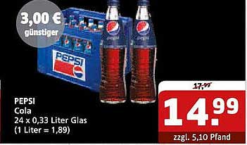 PEPSI Cola 24 x 0,33 Liter Glas