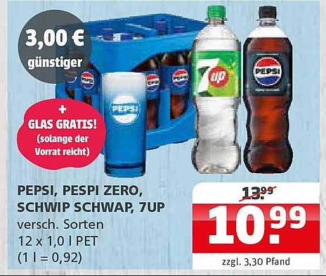 PEPSI, PESPI ZERO, SCHWIP SCHWAP, 7UP 12 x 1,0 l PET