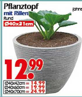 Pflanztopf mit Rillen, Rund 40x21cm