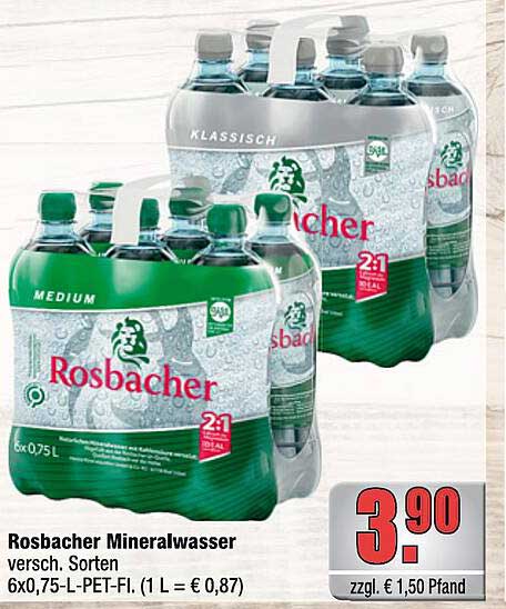 Rosbacher Mineralwasser 6x0,75L - versch. Sorten