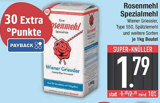 Rosenmehl Spezialmehl - Wiener Griessler, Typ 550, Spätzlemehl und weitere Sorten je 1 kg Beutel