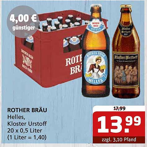 ROTHER BRÄU Helles, Kloster Urstoff 20 x 0,5 Liter