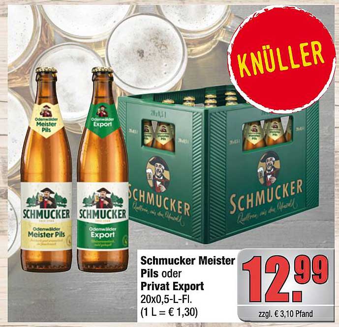 Schmucker Meister Pils oder Privat Export 20x0,5-L-Fl.