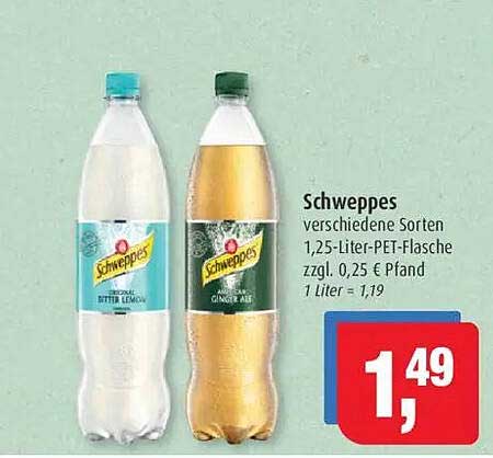 Schweppes verschiedene Sorten 1,25-Liter-PET-Flasche
