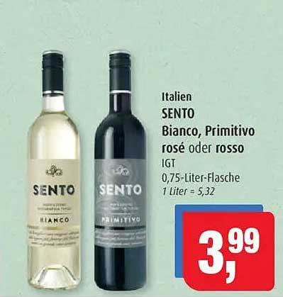 SENTO Bianco oder Primitivo rosé/rosso 0,75-Liter-Flasche
