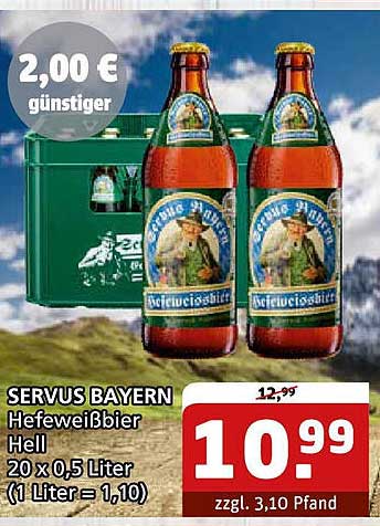 SERVUS BAYERN Hefeweißbier Hell 20 x 0,5 Liter