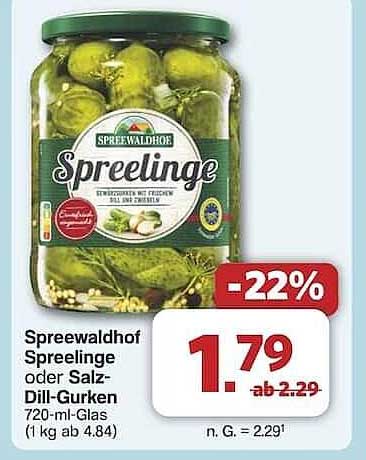 Spreewaldhof Spreelinge oder Salz-Dill-Gurken 720-ml-Glas