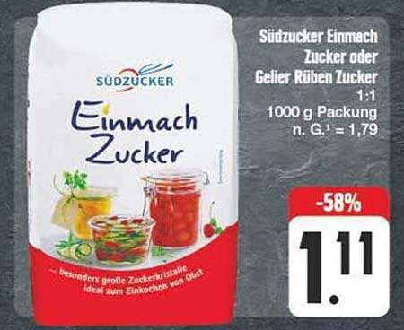Südzucker Einmach Zucker oder Gelier Rüben Zucker 1:1 - 1000 g