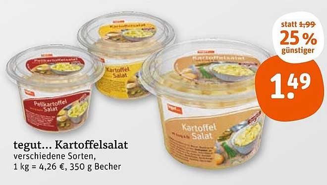 tegut... Kartoffelsalat – verschiedene Sorten für nur 1,49 €