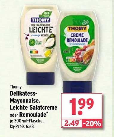 Thomy Delikatess-Mayonnaise, Leichte Salatcreme oder Remoulade - 300 ml