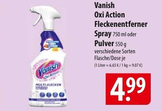 Vanish Oxi Action Fleckenentferner Spray 750 ml oder Pulver 550 g