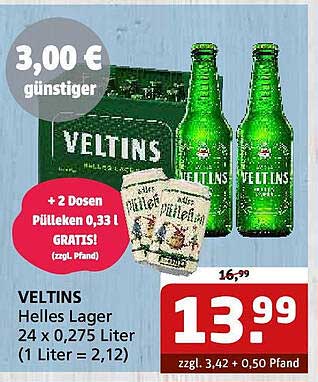 VELTINS Helles Lager 24 x 0,275 Liter mit Gratis-Pöllken