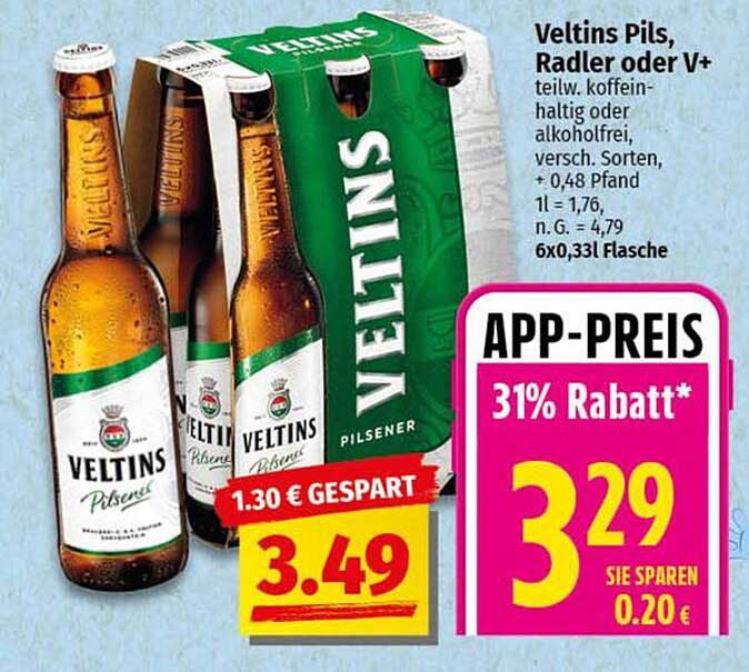 Veltins Pils, Radler oder V+ (6 x 0,33 l)