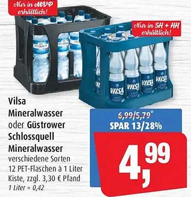 Vilsa Mineralwasser oder Güstrower Schlossquell Mineralwasser 12 PET-Flaschen à 1 Liter