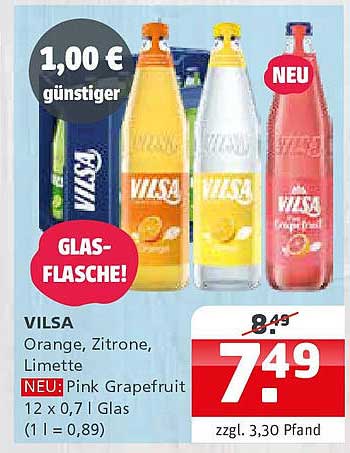 VILSA – Orange, Zitrone, Limette & Pink Grapefruit in Glasflaschen